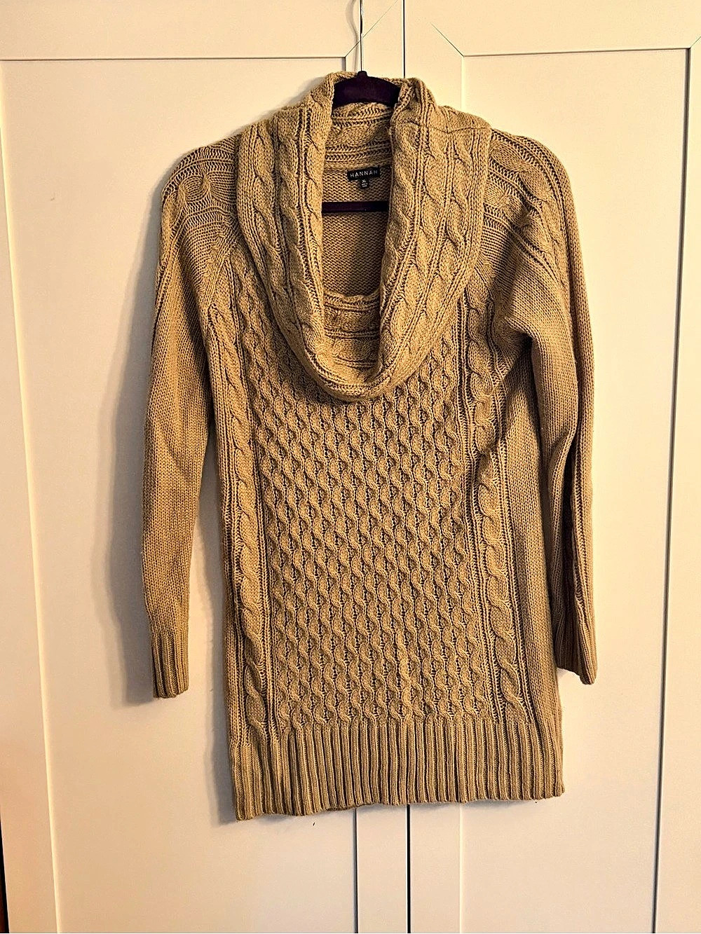 Hannah Cable Knit Cowl Neck in Brown XL Like New